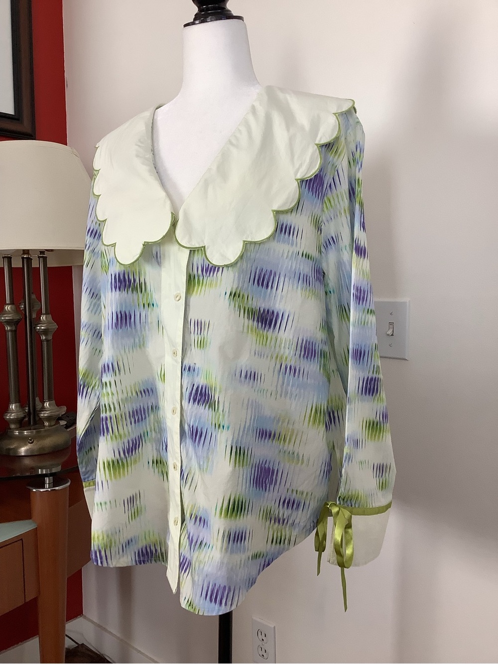 Anthropologie LyreBird Scalloped Collar Buttondown Shirt , Women’s Sz. L, NEW - Picture 3 of 14